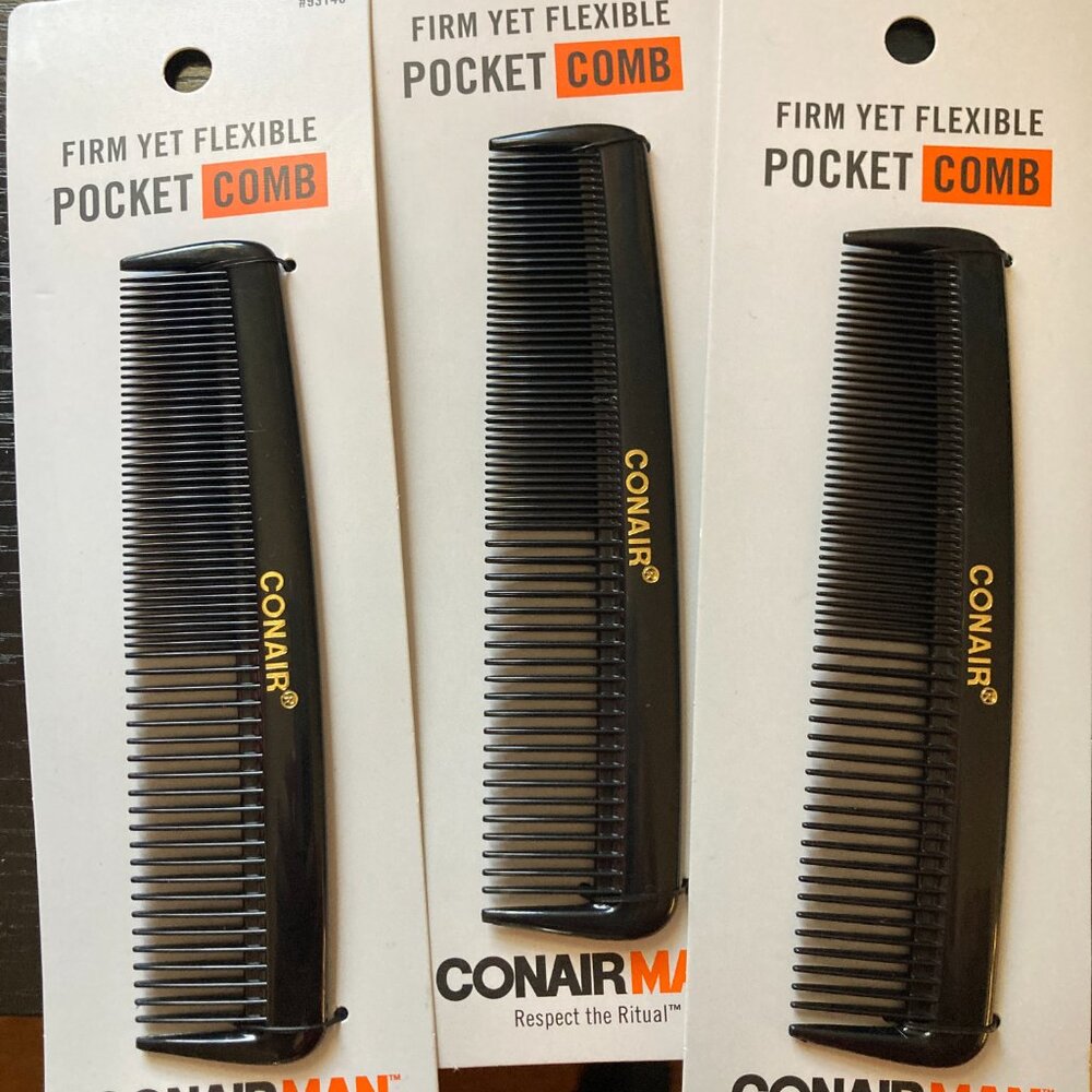 Conair Man Firm Yet Flexible Pocket Combs Black 3 Piece